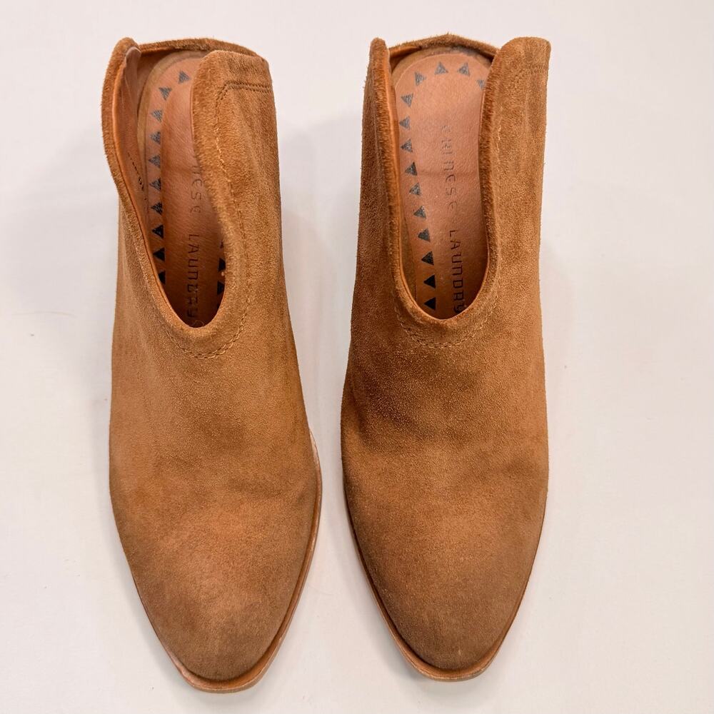 Chinese Laundry Kelso Suede Mule Booties Size 9 Tan Pointed Toe Block Heel - Picture 4 of 10